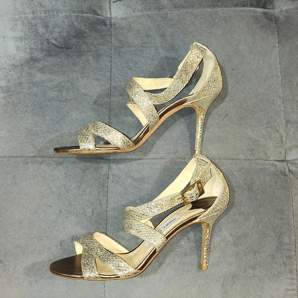 EUC Jimmy Choo Gold Glitter Louise Strappy Sandals Size 38.5 - Picture 7 of 10
